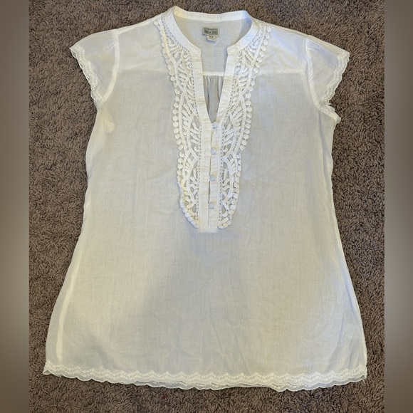 Converse One Star White Lace Trim Blouse Cap Sleeve Women’s Size XS - Picture 2 of 4